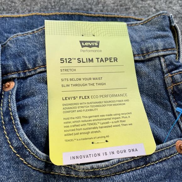 Levi’s 512 Jeans Mens 32x30 Blue Slim Taper Stretch Med Wash “New With Tags” - Picture 5 of 16